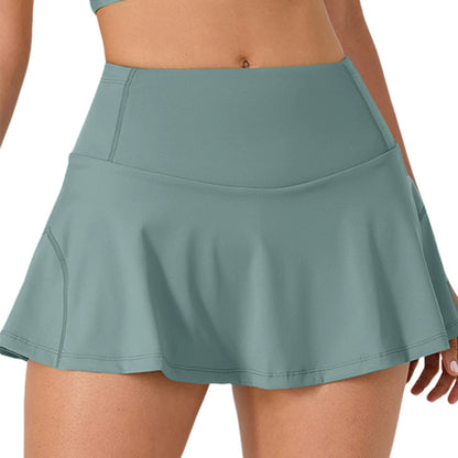 One-Piece Summer Women's Pleated Skirt Bikini Shorts with Shorts – Mid-Waist Solid Color