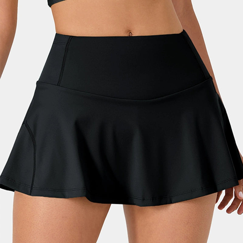 One-Piece Summer Women's Pleated Skirt Bikini Shorts with Shorts – Mid-Waist Solid Color