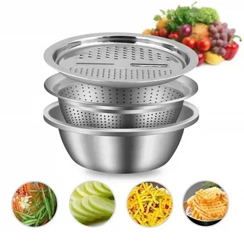 3 In 1 Vegetable Slicer Cutter Graters Drain Basket Stainless Steel Vegetable Salad Maker Bowl Kitchen Accessories Gadget