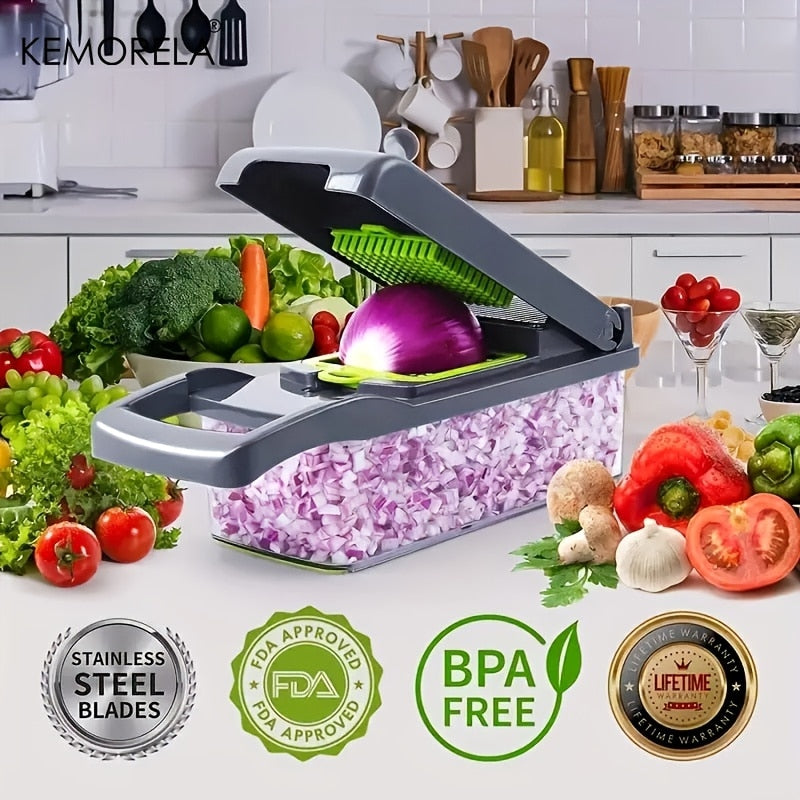 Vegetable Slicer Cutter Shredders Slicer 12 in 1With with Container Hand Guard Draining Basket