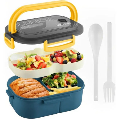 Lunch box Bento Box Double Layered Lunch Box With Spoon & Fork, Food Containers, Leakproof Eco-Friendly