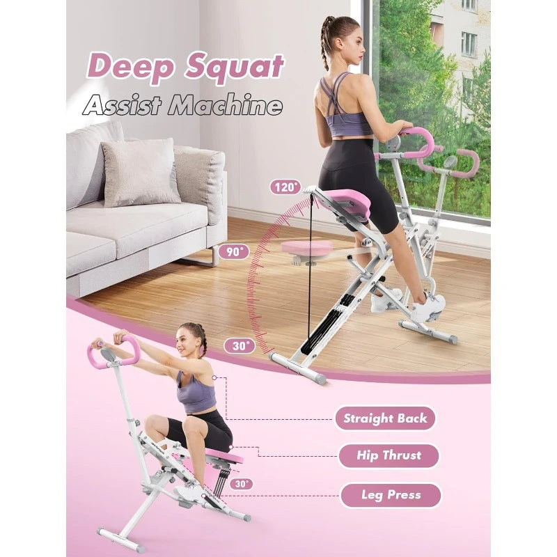 Deep Squat Machine for Home, Bigger Glutes, Hamstrings and Quads Full Body Machine, Ride & Rowing Machine for Butt, Abs and back