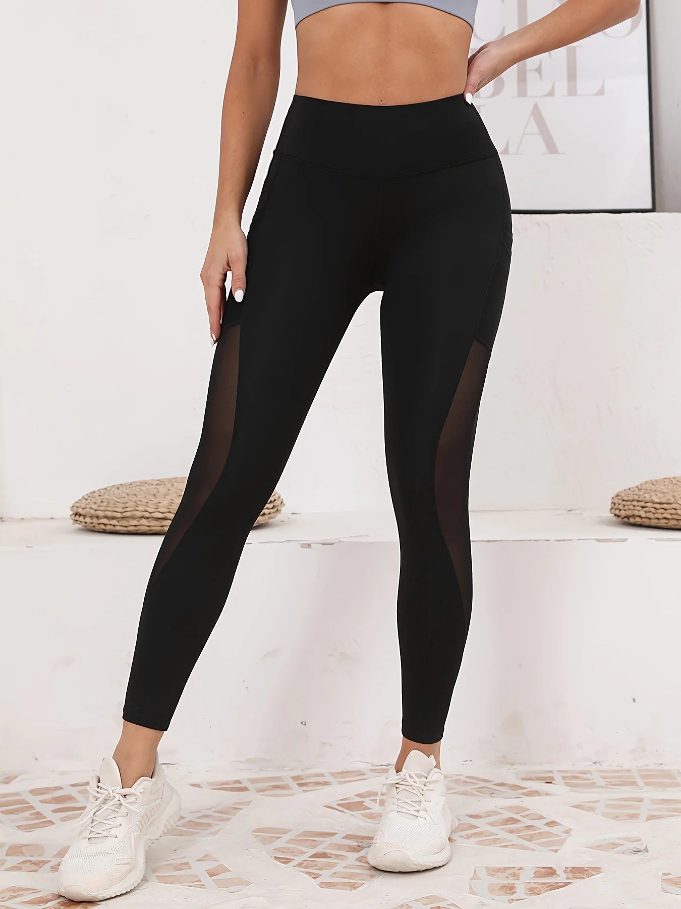 Women's Mesh Splicing With Pockets Leggings High Waist Yoga Tummy Tuck Women's Yoga Pants