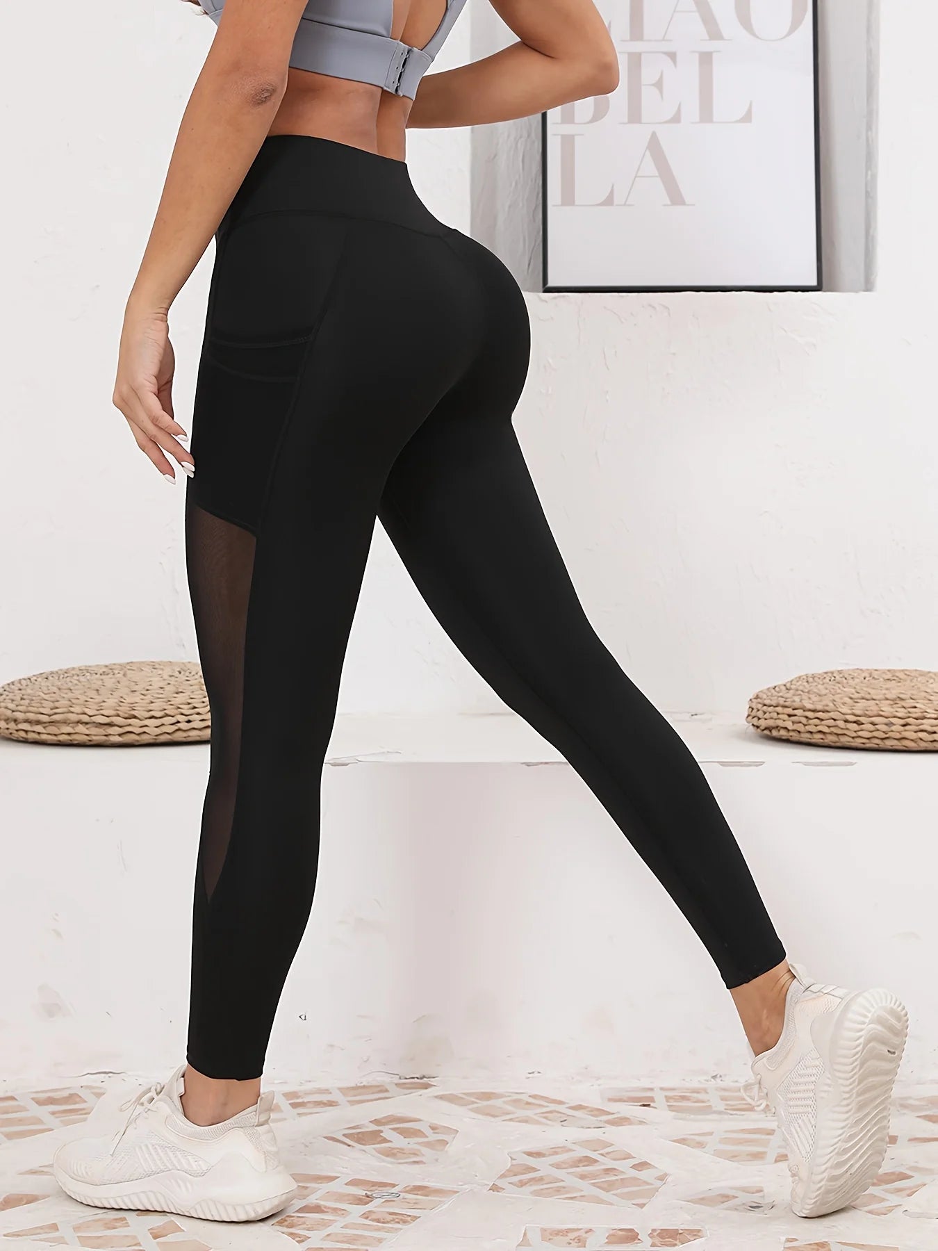 Women's Mesh Splicing With Pockets Leggings High Waist Yoga Tummy Tuck Women's Yoga Pants