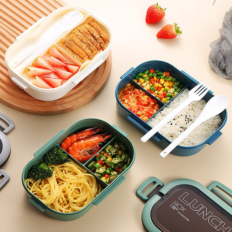 Lunch box Bento Box Double Layered Lunch Box With Spoon & Fork, Food Containers, Leakproof Eco-Friendly