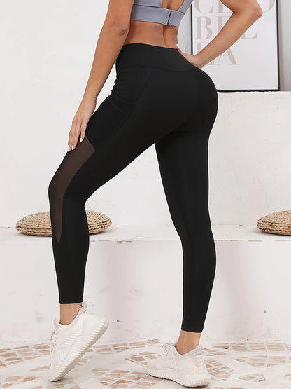 Women's Mesh Splicing With Pockets Leggings High Waist Yoga Tummy Tuck Women's Yoga Pants