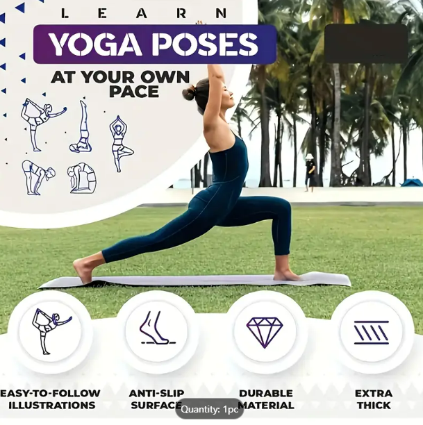 Yoga Mat with Poses for Beginners | Non-Slip Extra Thick Exercise & Stretching Mat