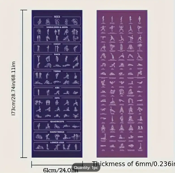 Yoga Mat with Poses for Beginners | Non-Slip Extra Thick Exercise & Stretching Mat
