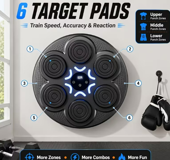 Boxing Target Wall Pad with Gloves & Bluetooth – Interactive Home Boxing Trainer