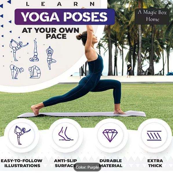 Yoga Mat with Poses for Beginners | Non-Slip Extra Thick Exercise & Stretching Mat
