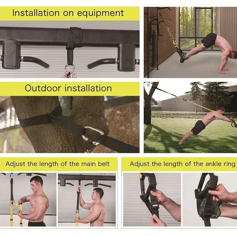 Adjustable Suspension Training System – Full Body Home Gym Workout Trainer with Door Anchor | Strength, Core, Fat Burning Fitness Straps