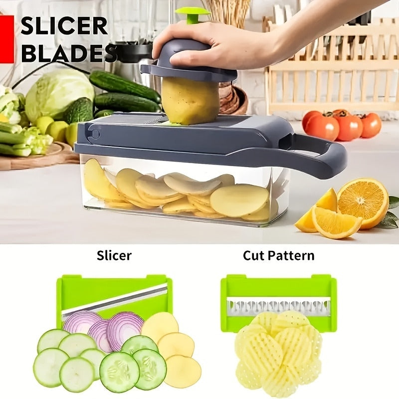 Vegetable Slicer Cutter Shredders Slicer 12 in 1With with Container Hand Guard Draining Basket