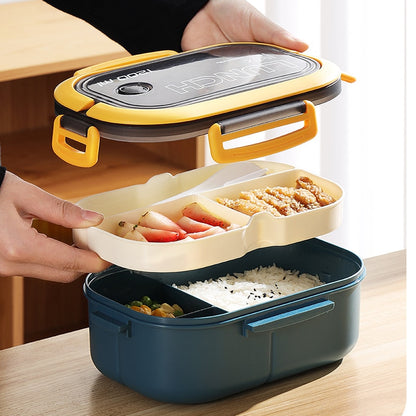 Lunch box Bento Box Double Layered Lunch Box With Spoon & Fork, Food Containers, Leakproof Eco-Friendly